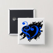 Treble and Bass Clef Musical Heart Royal Blue Button (Vorne & Hinten)