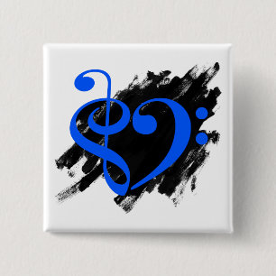 Treble and Bass Clef Musical Heart Royal Blue Button