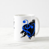 Treble and Bass Clef Musical Heart Royal Blue Kaffeetasse (VorderseiteRechts)