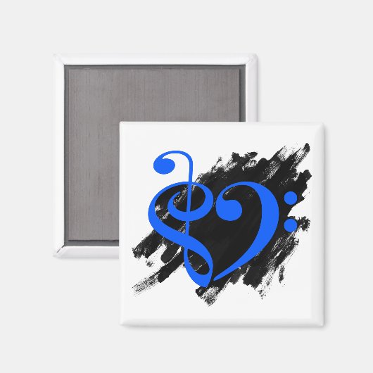 Treble and Bass Clef Musical Heart Royal Blue Magnet (Vorderseite/Rückseite)