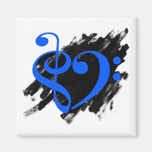 Treble and Bass Clef Musical Heart Royal Blue Magnet