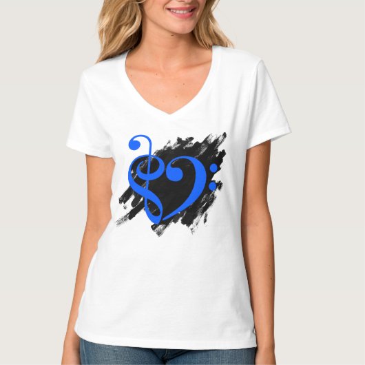 Treble and Bass Clef Musical Heart Royal Blue T-Shirt (Vorderseite)