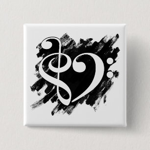 Treble and Bass Clef Musical Heart White Button