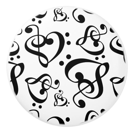 Treble Bass Clef Hört Musiknotens Muster Keramikknauf (Vorderseite)