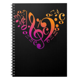 Treble Bass Clef Musical Notes Colorful Herz Notizblock