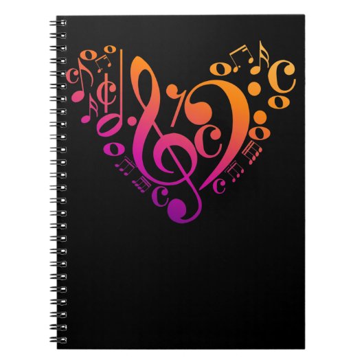 Treble Bass Clef Musical Notes Colorful Herz Notizblock (Vorderseite)
