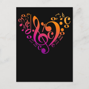 Treble Bass Clef Musical Notes Colorful Herz Postkarte