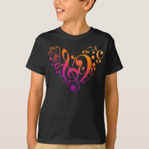 Treble Bass Clef Musical Notes Colorful Herz T-Shirt