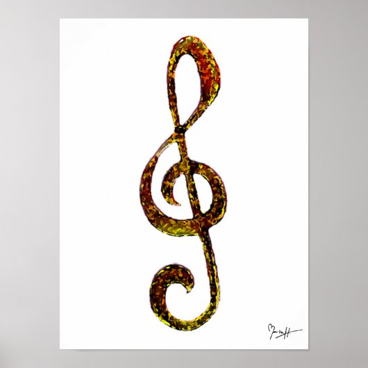 Treble Clef Art - Handgeschnitzt und digitalisiert Poster (Vorne)