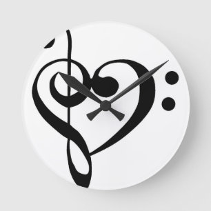 Treble Clef Base Clef Heart Runde Wanduhr