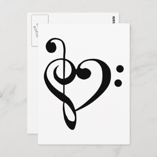 Treble Clef Base Clef Herz Postkarte (Vorne/Hinten)