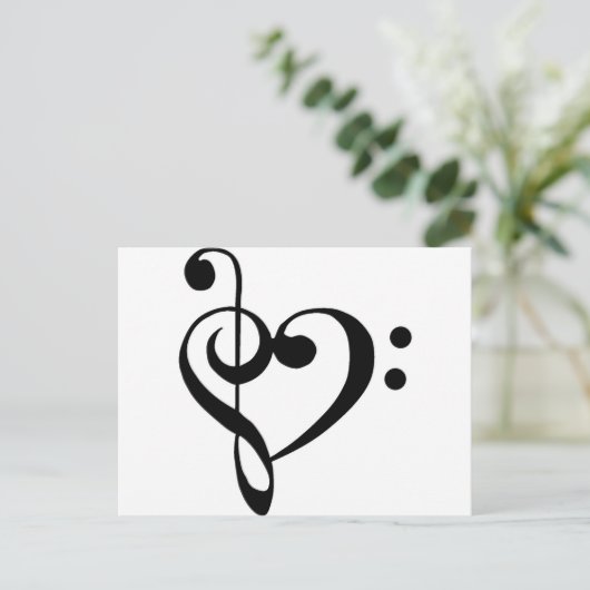 Treble Clef Base Clef Herz Postkarte (Stehend Vorderseite)