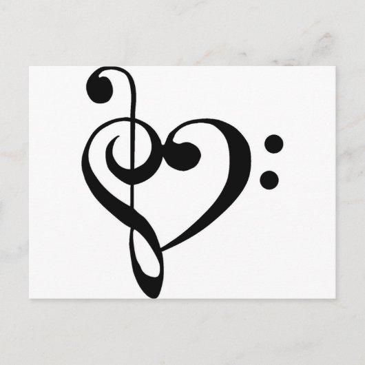Treble Clef Base Clef Herz Postkarte (Vorderseite)