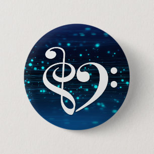 Treble Clef Bass Clef Heart Blue Cluster Nebel Button