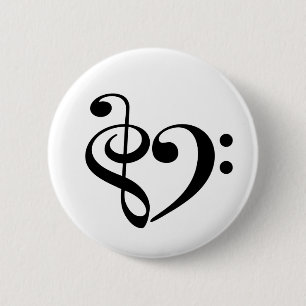 Treble Clef Bass Clef Heart Music Lover Button
