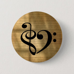 Treble Clef Bass Clef Heart Vintag Sheet Music Bu Button