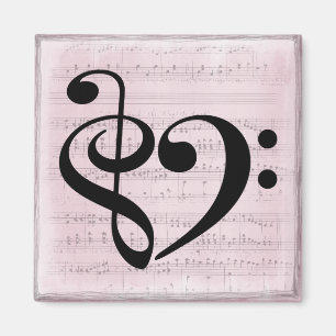 Treble Clef Bass Clef Heart Vintage Sheet Music Magnet