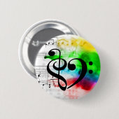 Treble Clef Bass Clef Heart Watercolor Sheet Music Button (Vorne & Hinten)