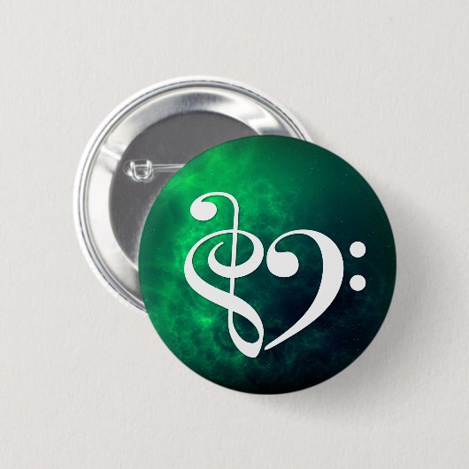 Treble Clef Bass Clef Herz Bassist Grüner Nebel Button (Vorne & Hinten)