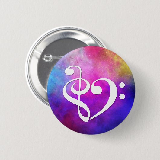 Treble Clef Bass Clef Herz Bassist Lila Nebel Button (Vorne & Hinten)
