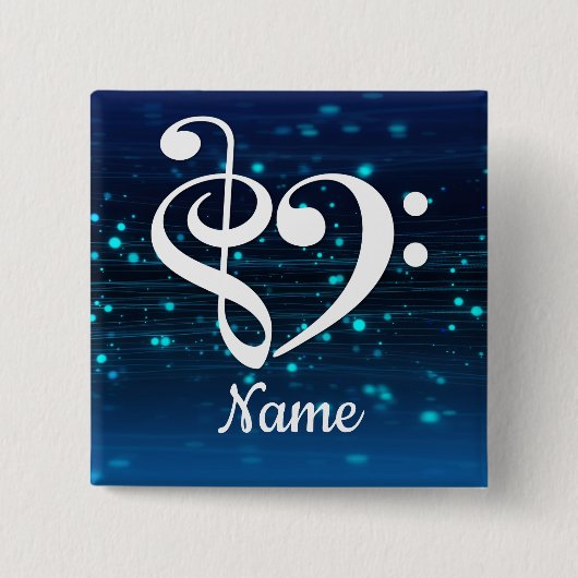 Treble Clef Bass Clef Herz Blauer Nebel individuel Button (Vorderseite)