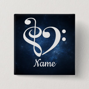 Treble Clef Bass Clef Herz Blauer Nebel individuel Button