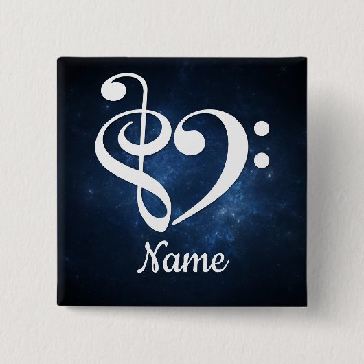 Treble Clef Bass Clef Herz Blauer Nebel individuel Button (Vorderseite)