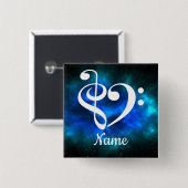 Treble Clef Bass Clef Herz Blauer Nebel individuel Button (Vorne & Hinten)