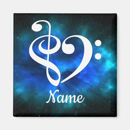 Treble Clef Bass Clef Herz Blauer Nebel individuel Magnet (Vorne)