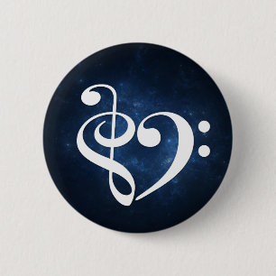 Treble Clef Bass Clef Herz Dunkler Blauer Nebel Button