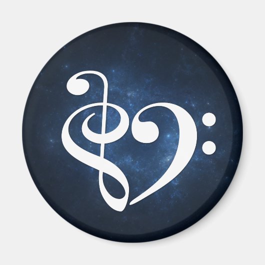 Treble Clef Bass Clef Herz Dunkler Blauer Nebel Magnet (Vorne)