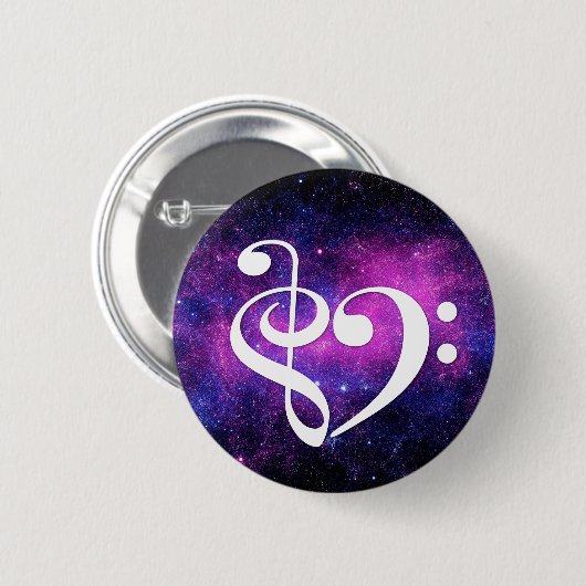Treble Clef Bass Clef Herz Fuchsia Lila Nebel Button (Vorne & Hinten)