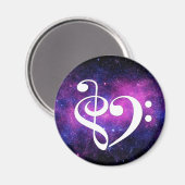 Treble Clef Bass Clef Herz Fuchsia Lila Nebel Magnet (Vorderseite/Rückseite)