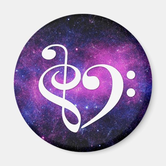 Treble Clef Bass Clef Herz Fuchsia Lila Nebel Magnet (Vorne)