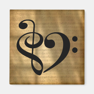 Treble Clef Bass Clef Herz Golden Sheet Music Magnet
