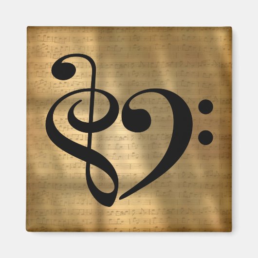 Treble Clef Bass Clef Herz Golden Sheet Music Magnet (Vorne)