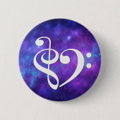 Treble Clef Bass Clef Herz Lila Aquamariner Nebel Button (Vorderseite)