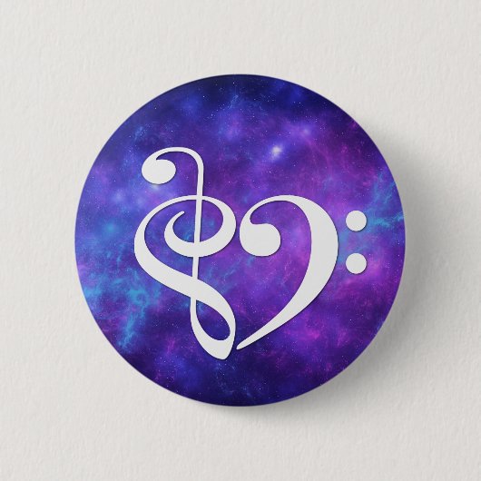 Treble Clef Bass Clef Herz Lila Aquamariner Nebel Button (Vorderseite)