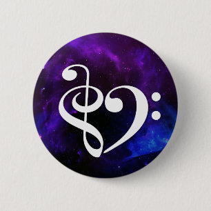 Treble Clef Bass Clef Herz Lila Blauer Nebel Button