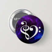 Treble Clef Bass Clef Herz Lila Blauer Nebel Button (Vorne & Hinten)