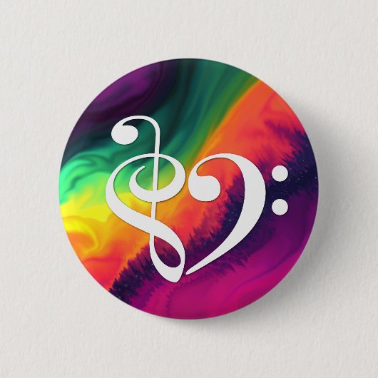 Treble Clef Bass Clef Herz-Regenbogen-Waves Nebula Button (Vorderseite)