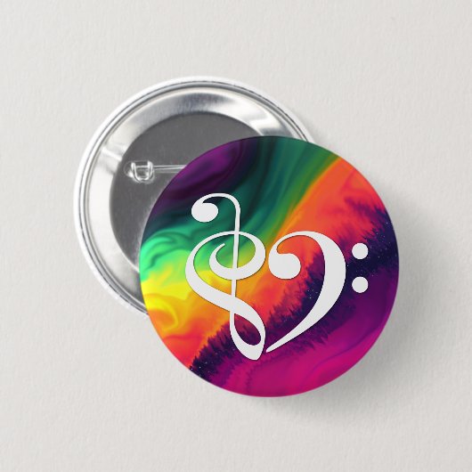 Treble Clef Bass Clef Herz-Regenbogen-Waves Nebula Button (Vorne & Hinten)