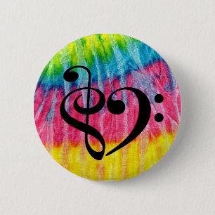 Treble Clef Bass Clef Herz Retro Hippie Krawatte D Button