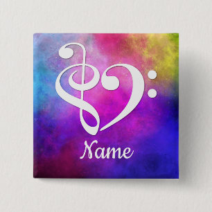 Treble Clef Bass Clef Herzrosa Nebel individuell a Button