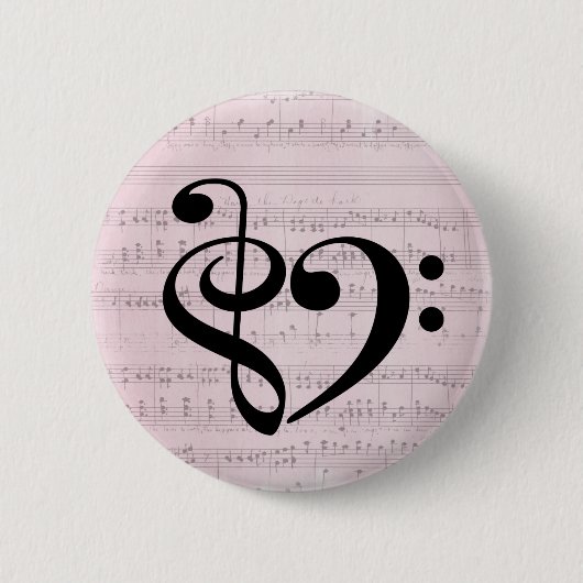Treble Clef Bass Clef Herzstück Vintage Notenmusik Button (Vorderseite)