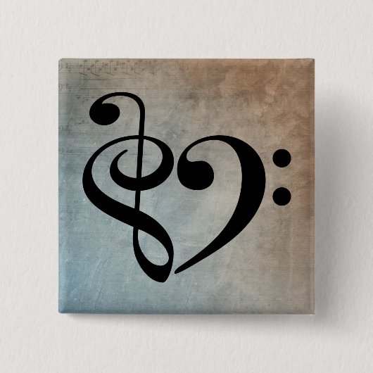 Treble Clef Bass Clef Herzstück Vintage Notenmusik Button (Vorderseite)