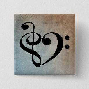 Treble Clef Bass Clef Herzstück Vintage Notenmusik Button
