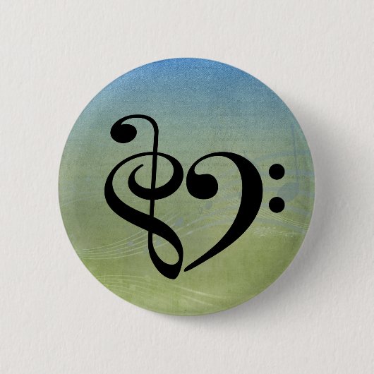 Treble Clef Bass Clef Herzstück Vintage Notenmusik Button (Vorderseite)