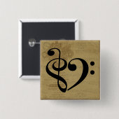 Treble Clef Bass Clef Herzstück Vintage Notenmusik Button (Vorne & Hinten)