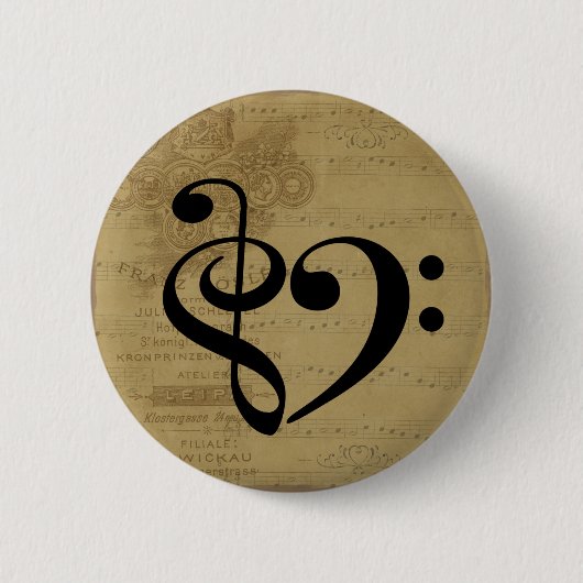 Treble Clef Bass Clef Herzstück Vintage Notenmusik Button (Vorderseite)